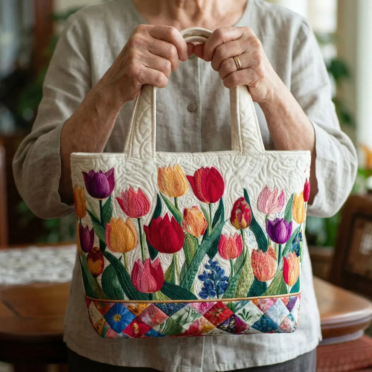 Padded Tote Bag - Tulip Garden